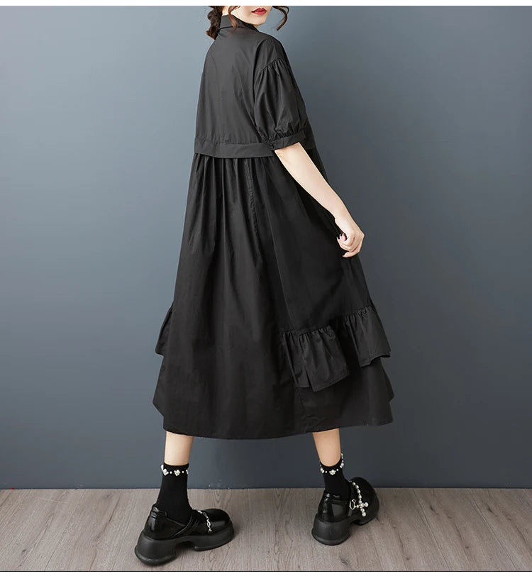 Stripe Print Mid Length Buttoned Midi Dress