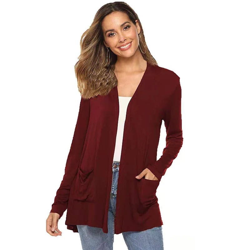 Women's Knitted Cardigan for Spring and Summer Versatile Large Size Cardigan Medium to Long Length Long Sleeve Outcoat