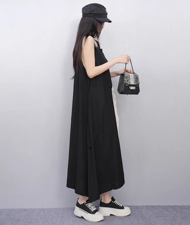 Unique Style New 2025 Summer Korean Style Woman Black Sleeveless Sundress Loose Fit Girls Casual Beach Cute Sun Dress JKXD057