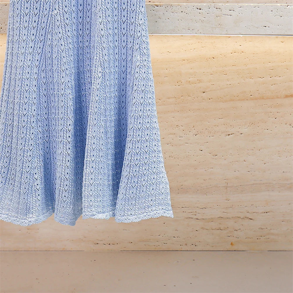 traf 2025 woman summer dress knitted ruffles corset elegant long skirt y2k New fashion high quality ruffle sleeves party dress
