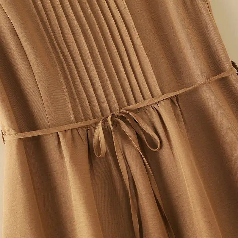 ZANZEA Women Round Neck A-lin Midi Dress Korean Casual Tank Robe Casual Solid Pleated Vestidos 2024 Summer Sleeveless Sundress