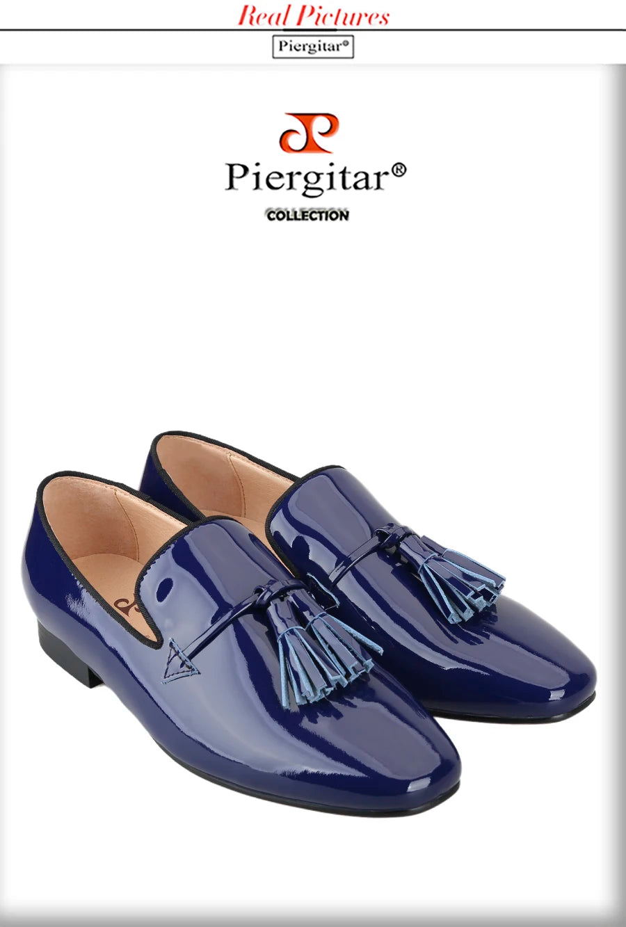 Piergitar 2024 New Model Royal Blue And Black Patent Leather Men's Tassels Shoes For Fashion Party Handmade Slip-On Loafers