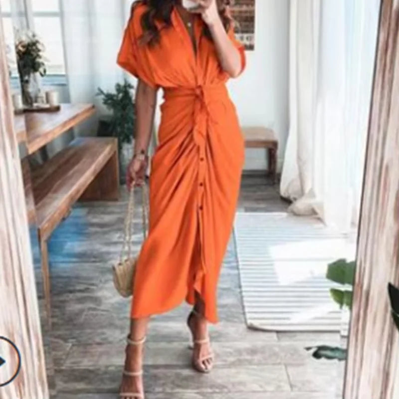 Women's Boho Print Turn-down Collar Dress