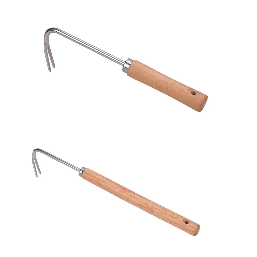 1pc Stainless Steel Wood Handle Garden Weeder
