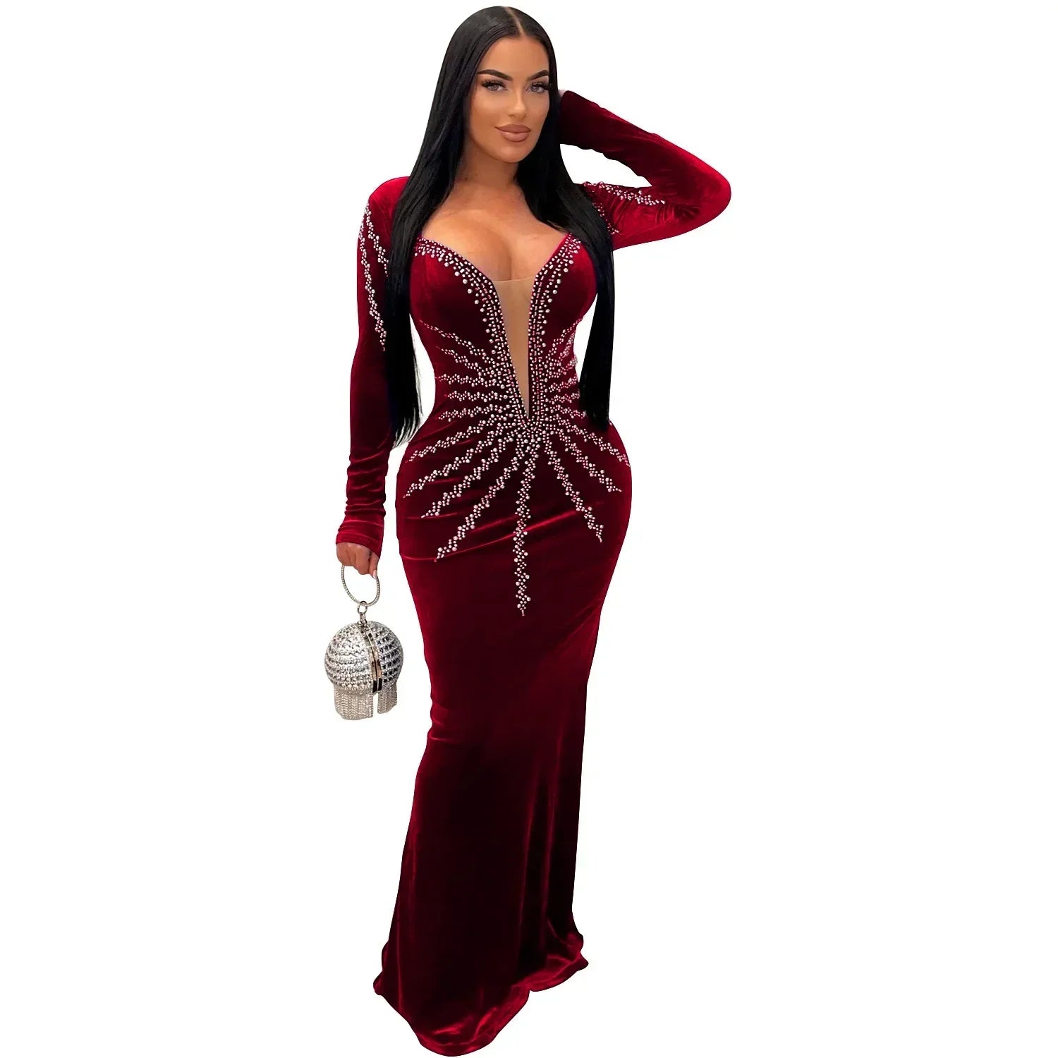 Deep V- Neck Velvet Dress