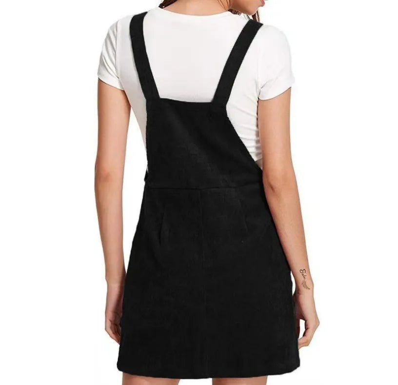 New Women's Suspender Skirt Corduroy Spring and Autumn Fashion Pocket Strap Adjustable Casual Strap Short Dress