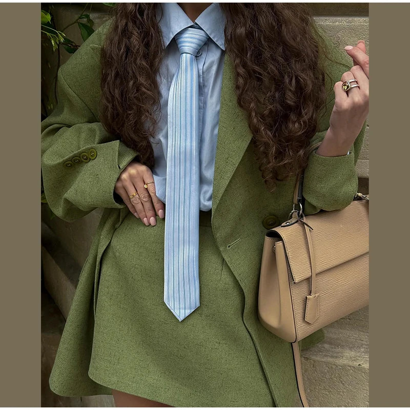 Solid Color Lapel Suit Woman Loose Long Sleeves Double Breasted Jackets Casual Versatile Chic Women's Spring Summer New Coats