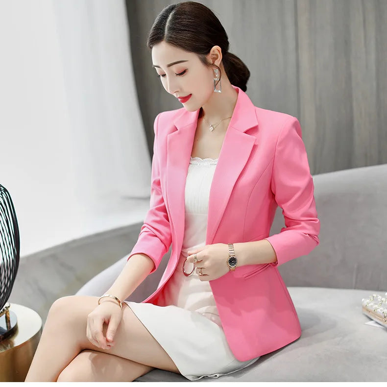 Royal Blue Suit Jacket Women's Stylish Slim Coat New Fall Women Blazer Pink, Red, White, Black Girl Tops Reefer Jackets