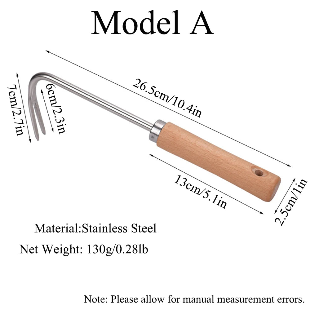1pc Stainless Steel Wood Handle Garden Weeder