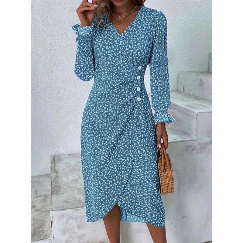 Women's V-Neck Floral Midi Dress