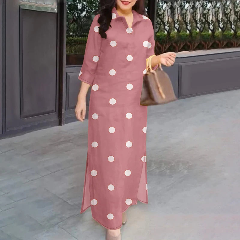 Polka Dot Plus Size Summer Sundress Neck 3/4 Sleeve Baggy