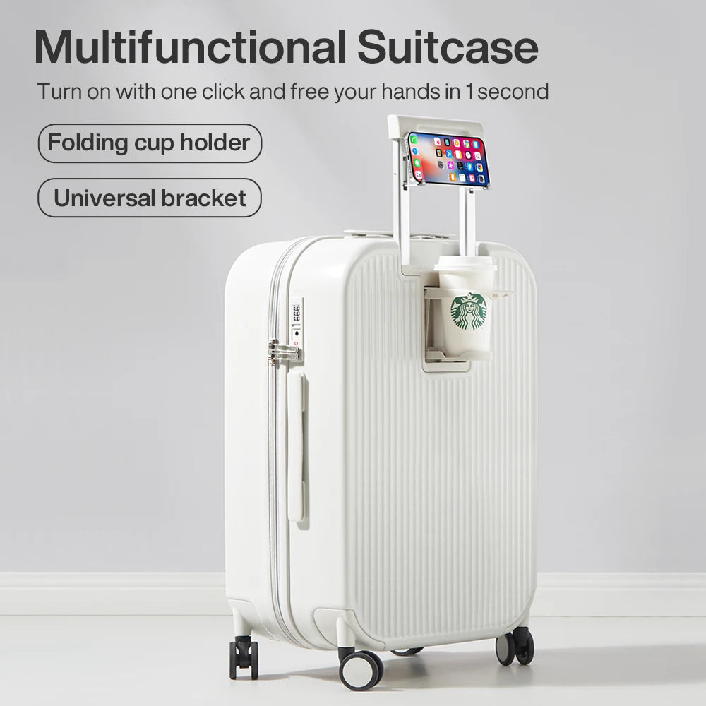 Carry On Luggage with Cup Phone Holder
