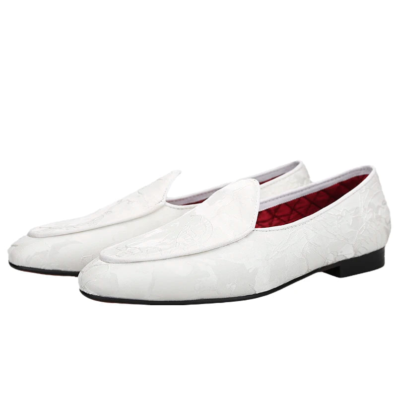 The New Black and White Three-Dimensional Flower Silk Men's Moccasins for Party/Wedding