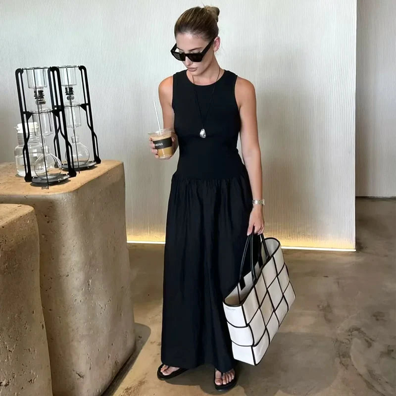 Khaki Elegant Long dresses 2025 Women's spring Sleeveless black dresses