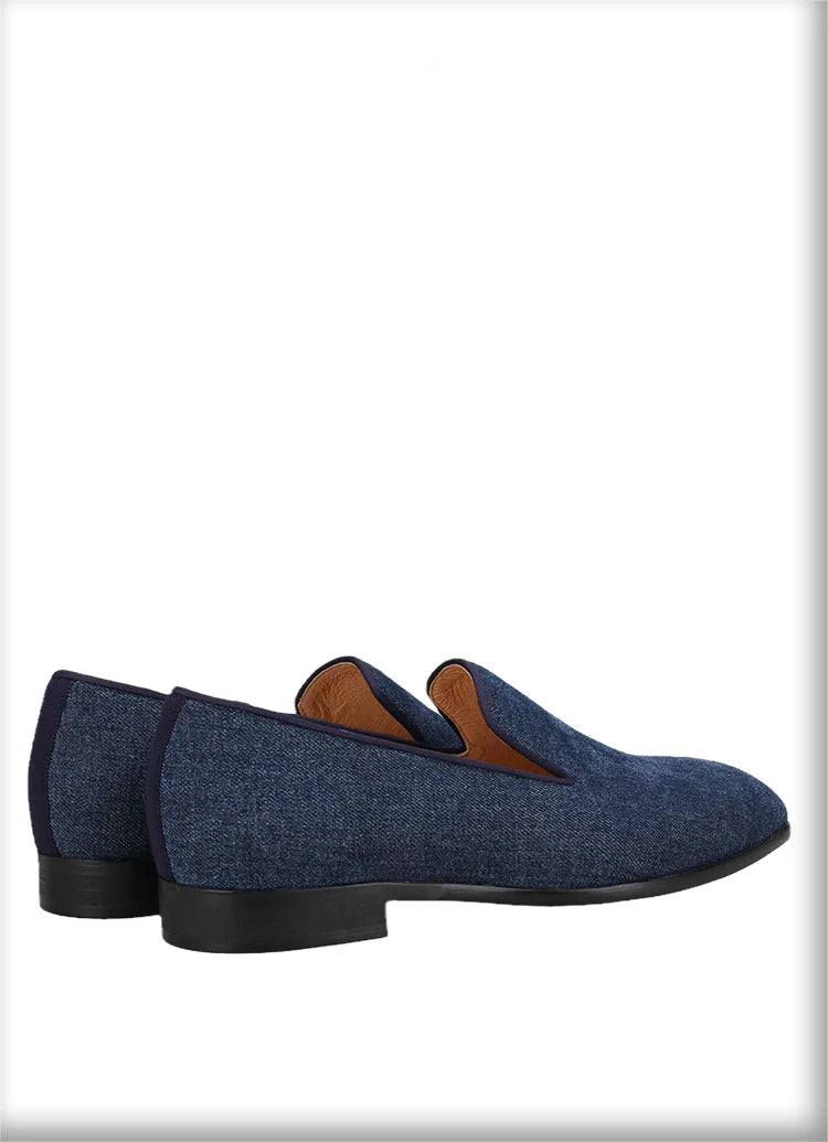 New Summer Style Navy Denim Mens Loafers with Red Outsole and Breathable Leather Insole plus Size