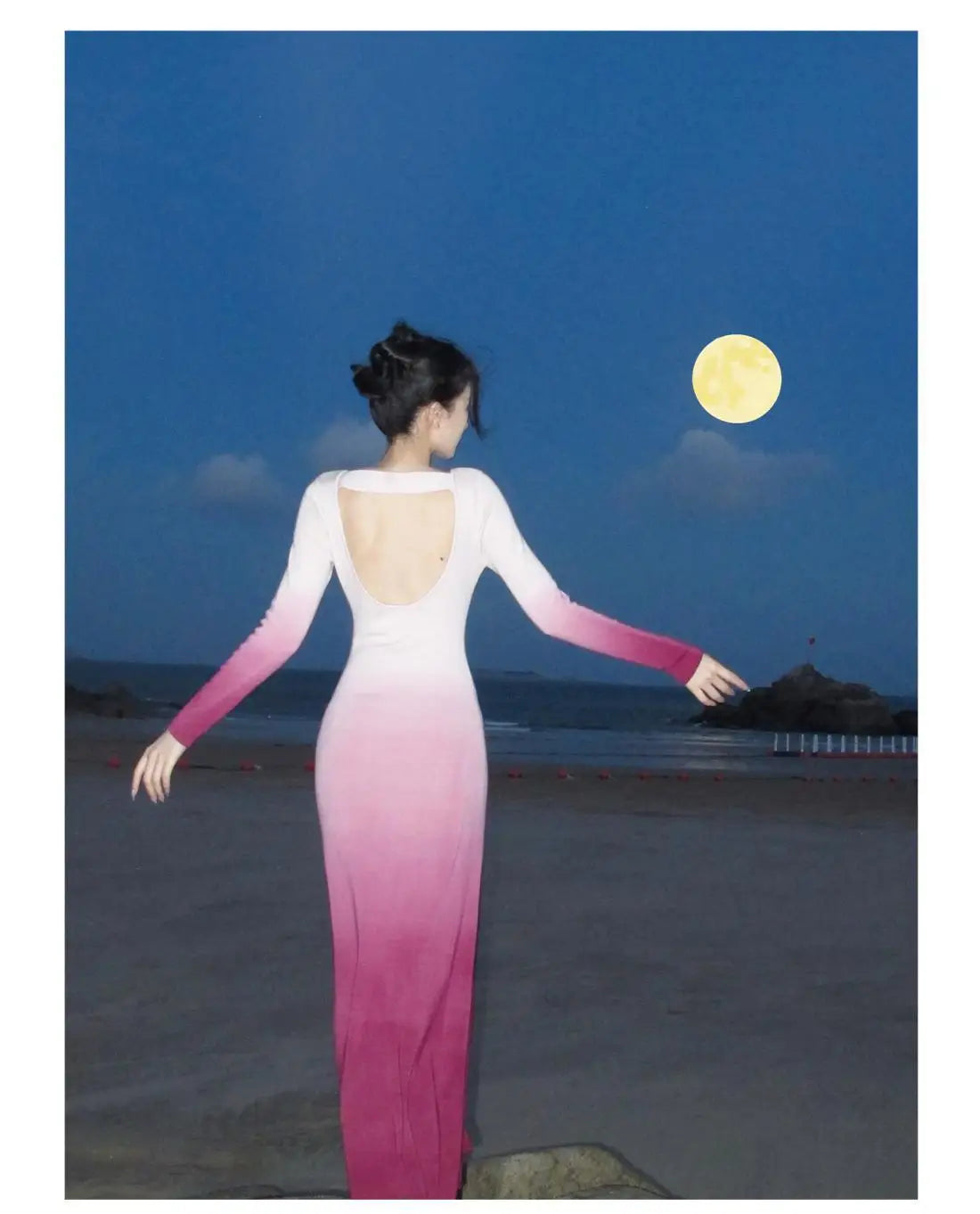 Tie-Dye Gradient Spring/Autumn Dress with Exquisite Back Cutout and Elegant Long Skirt