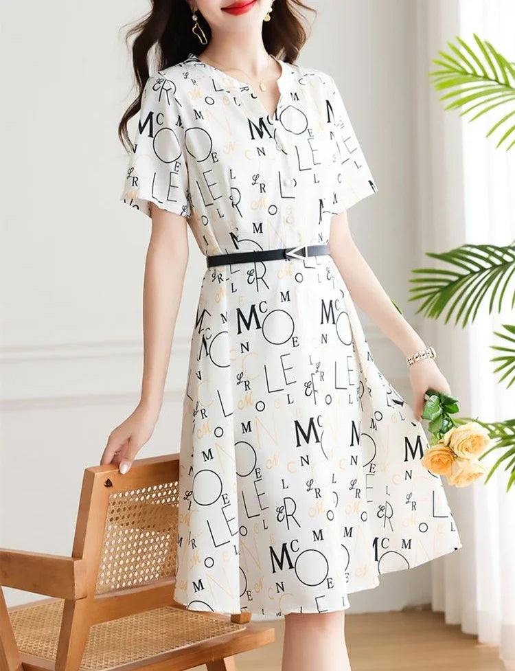 Midi-length Satin Woman Dress with chiffon