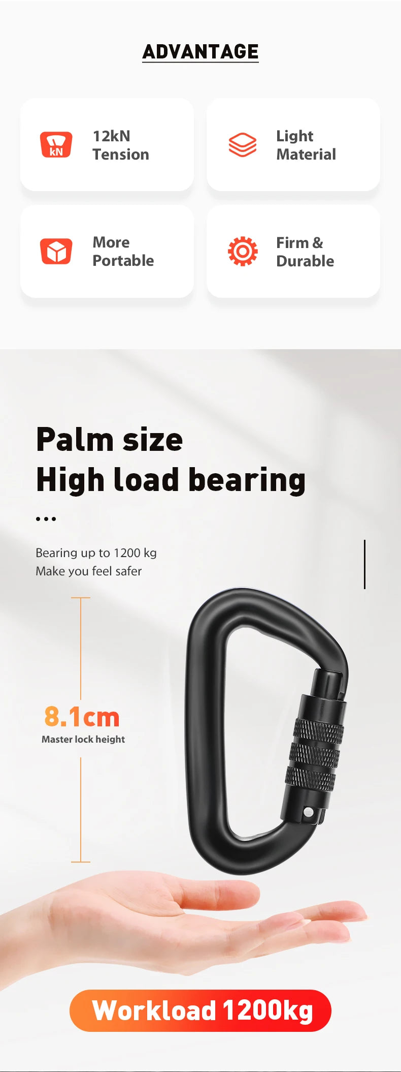 D Shape Safety Carabiner Aluminum Key Hooks