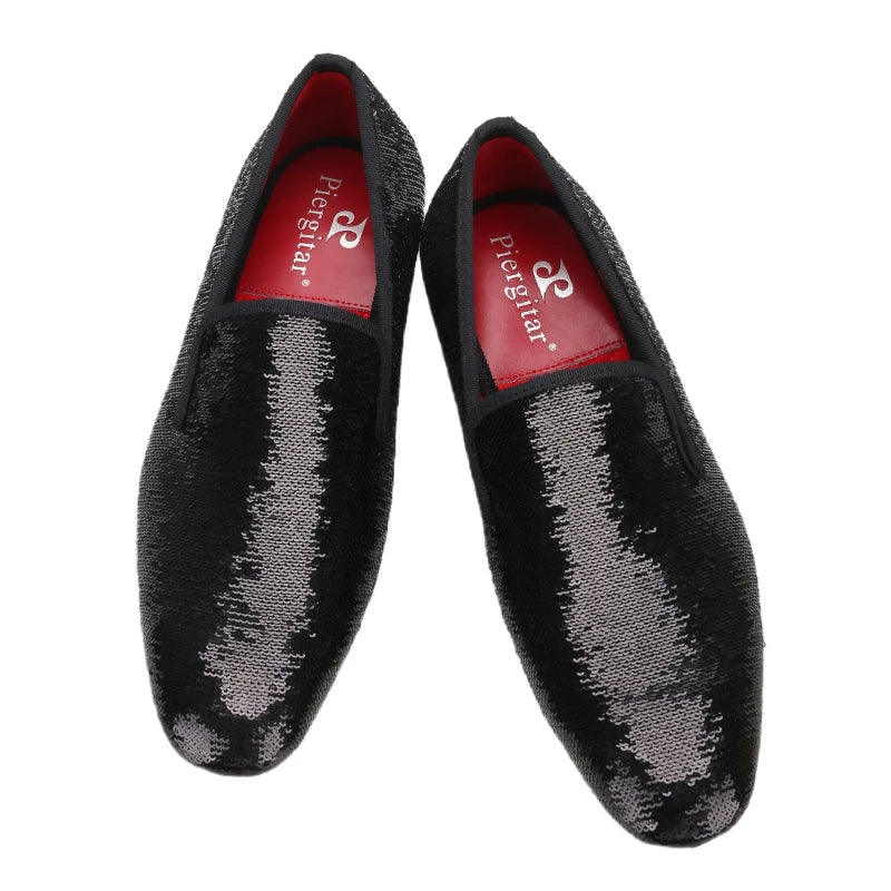 Men's Smoking Slippers With Red Outsole And Sequins for Weddings and Proms