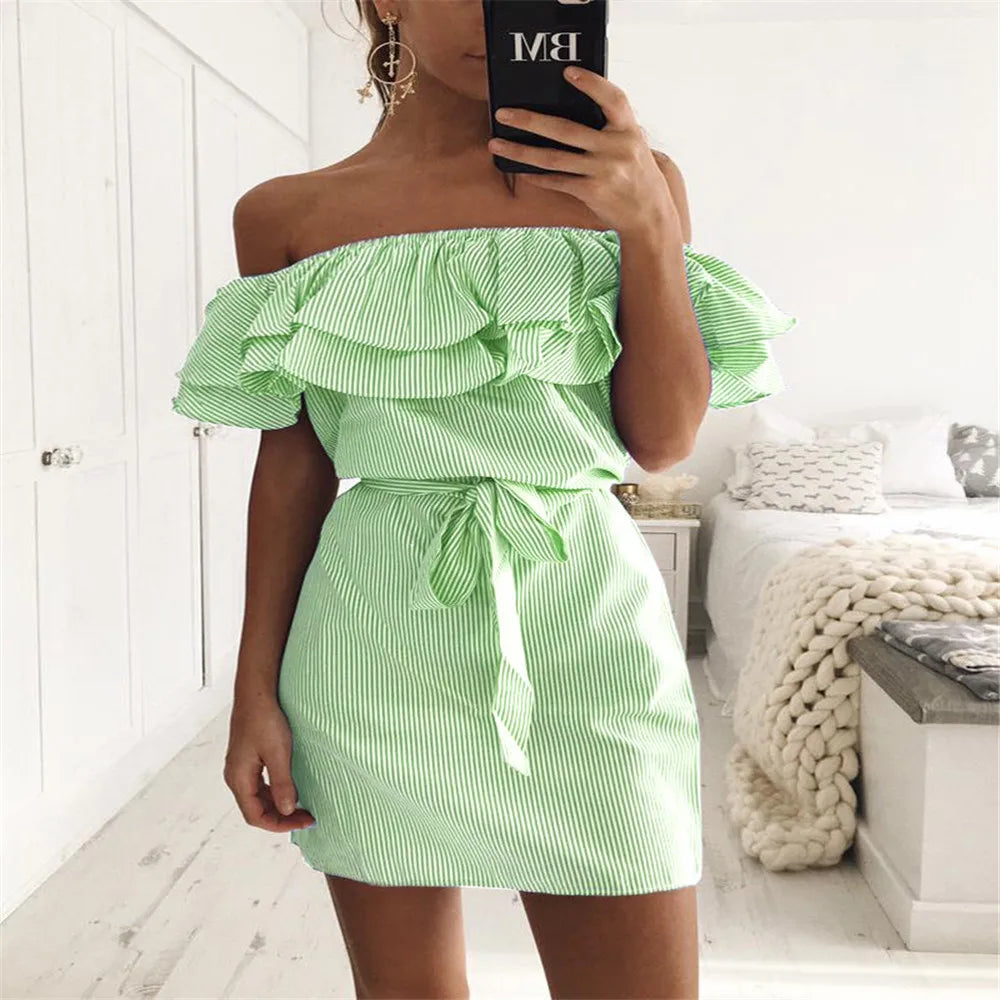 Women's Off Shoulders Ruffled Sleeves Dress