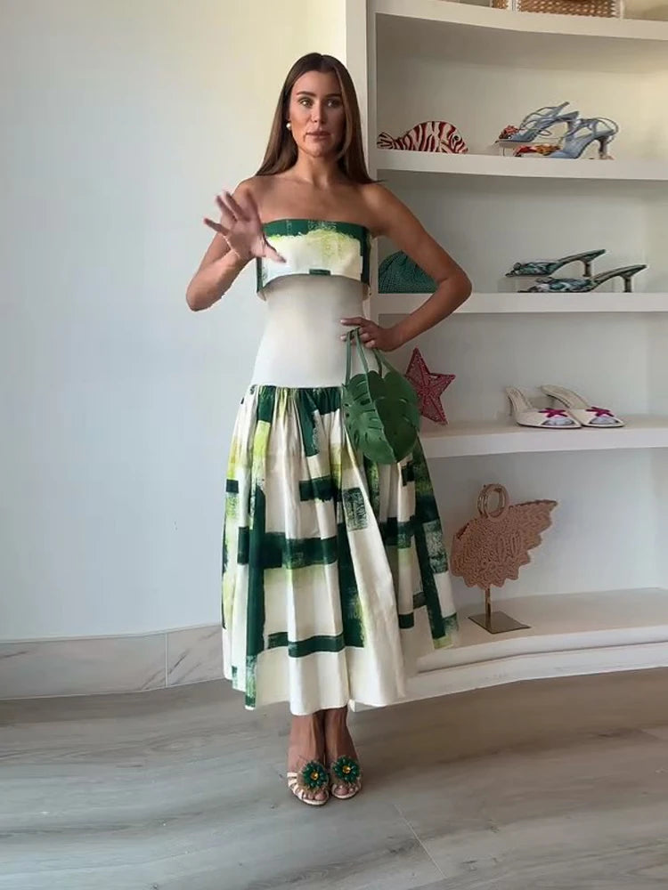 Women's Strapless Open Back Patchwork Long Dress