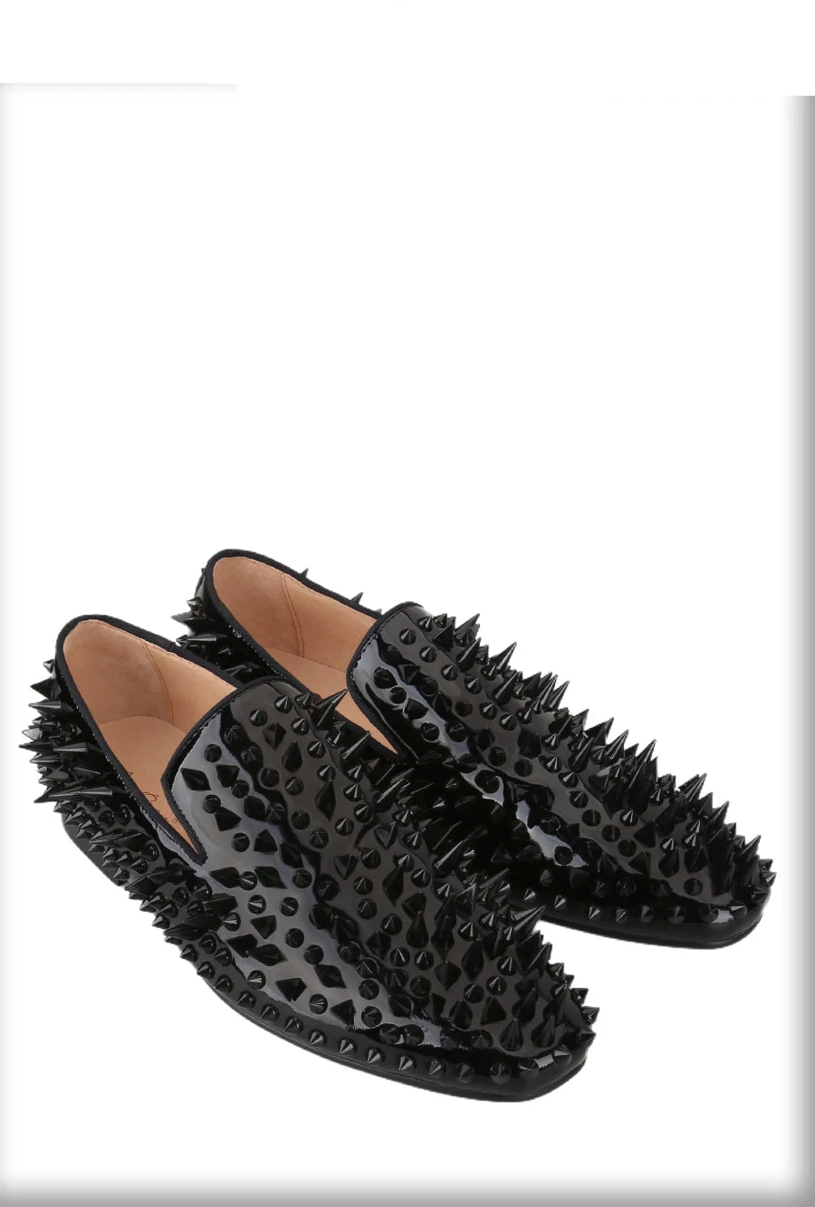 Black Patent Leather Loafers with Handmade Different Shapes of Spikes for Fashion Party CL Brand Red Sole Shoes
