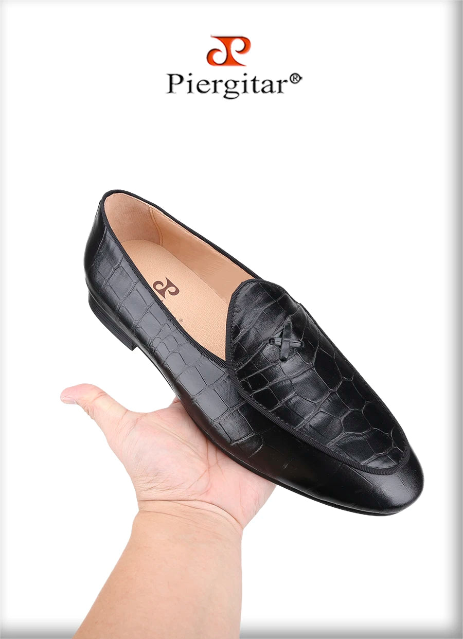Piergitar Italy Toscana Imported Crocodile Pattern Calfskin Slip-On Loafers Handmade Men's Moccasin For Fashion Party And Prom