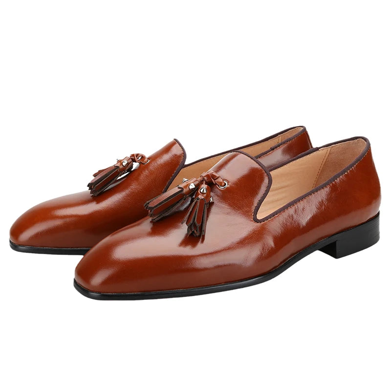 Piergitar Patinated Calf Leather Iconic Dandelion Loafers With Tassels Featuring Metal Spikes CL Brand Same Model Men Moccasins