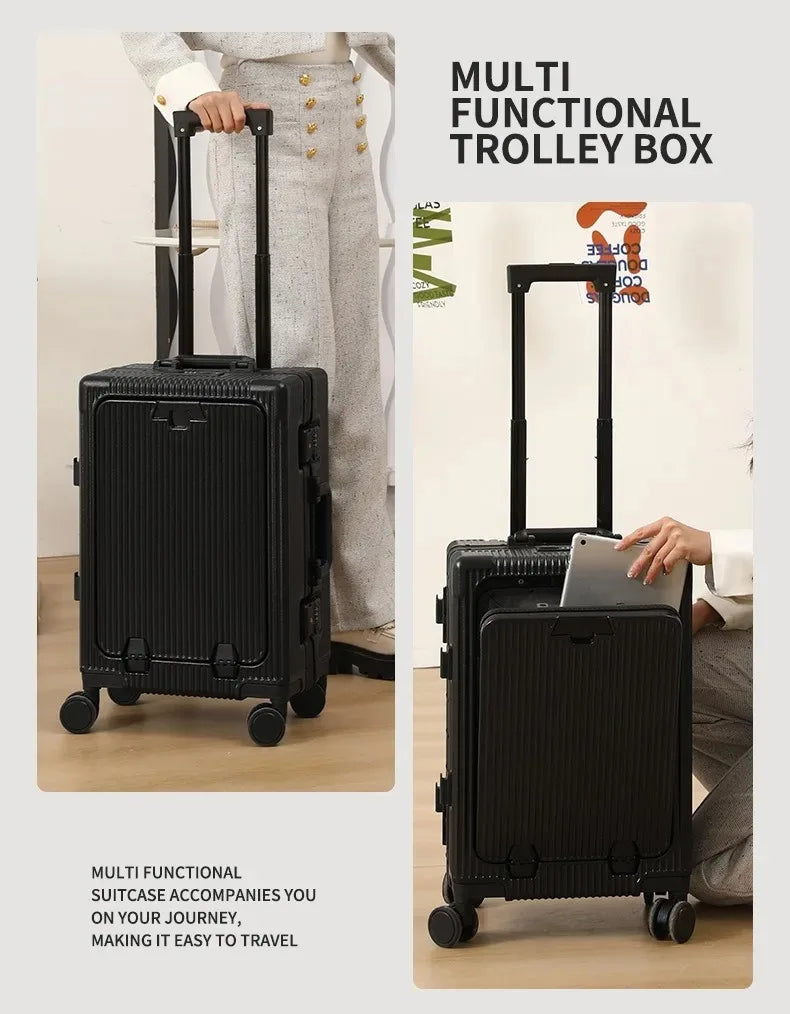 Aluminum Suitcase Front Opening Rolling Luggage