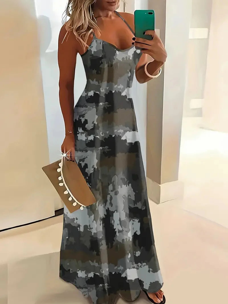 Summer Fashion Loose Women's Long Dress Colorful Botanical Flower Print V-Neck Print Casual Long Dress Bohemian Beach Dress