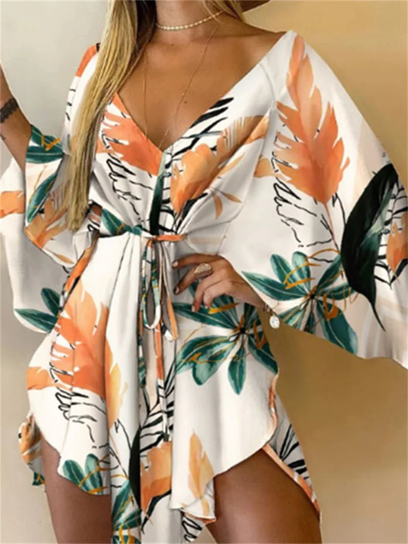 Women Ruffle Flowers Print Sundress