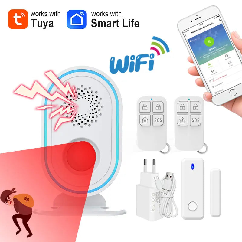 Tuya Wifi Home Security Alarm System Or 433MHz Wireless Receiver Smart Welcome Ding Dong Chime Ringtone PIR Motion Detect Device