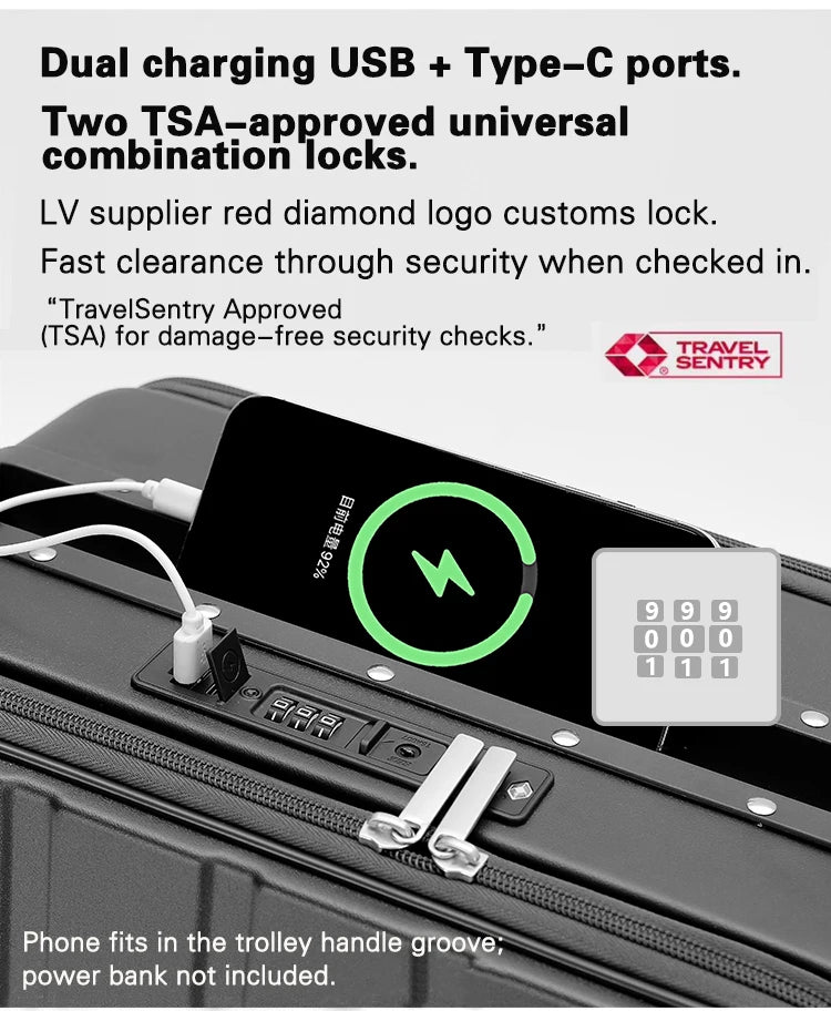 Lock Rapid-Charging Ports Luggage