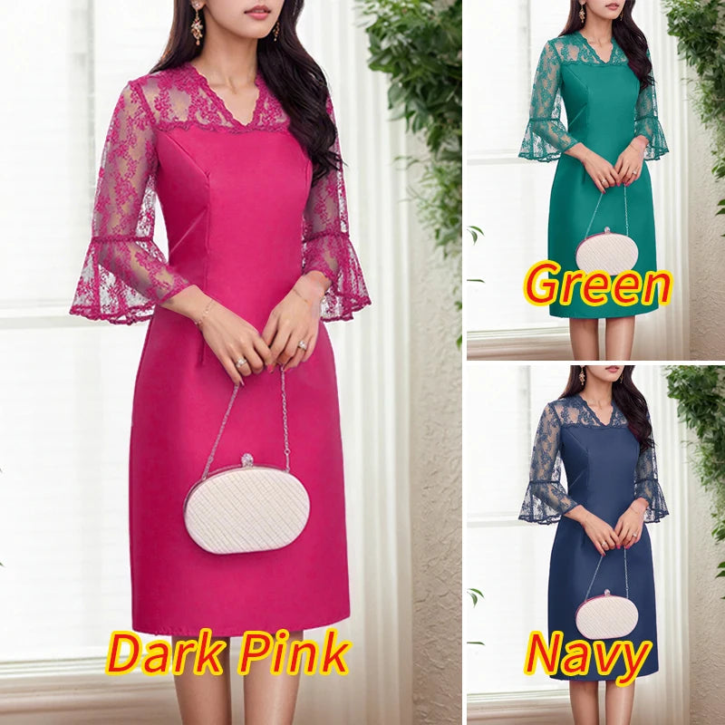 Lace V-Neck Satin Dress