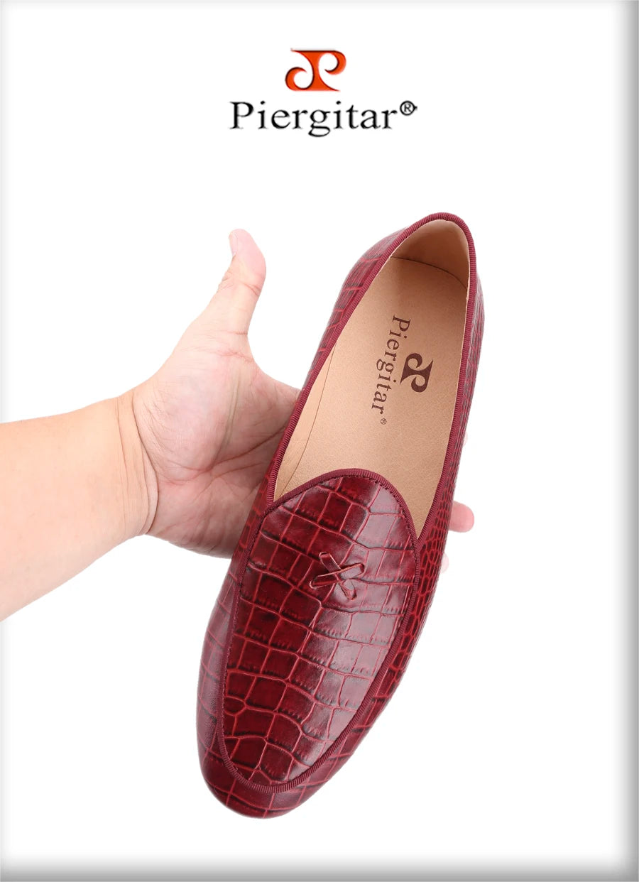 Piergitar Italy Toscana Imported Crocodile Pattern Calfskin Slip-On Loafers Handmade Men's Moccasin For Fashion Party And Prom