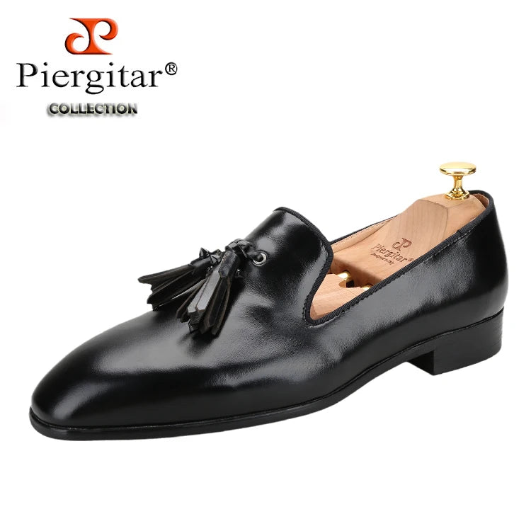Piergitar Patinated Calf Leather Iconic Dandelion Loafers With Tassels Featuring Metal Spikes CL Brand Same Model Men Moccasins