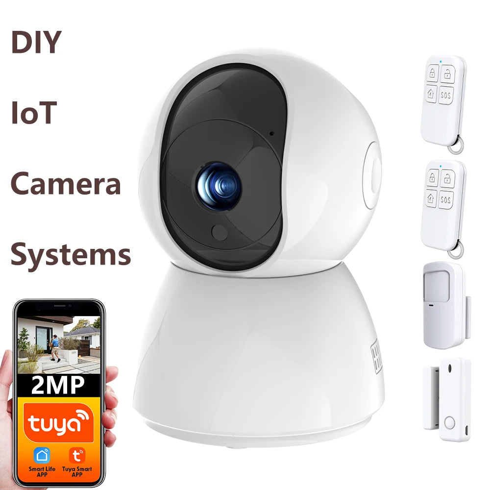 Tuya Smart Life 2MP 2.4G/5G+BLE WIFI IoT Alarm Surveillance Home Security Burglar FHD CCTV Camera System SOS Contact PIR Sensor