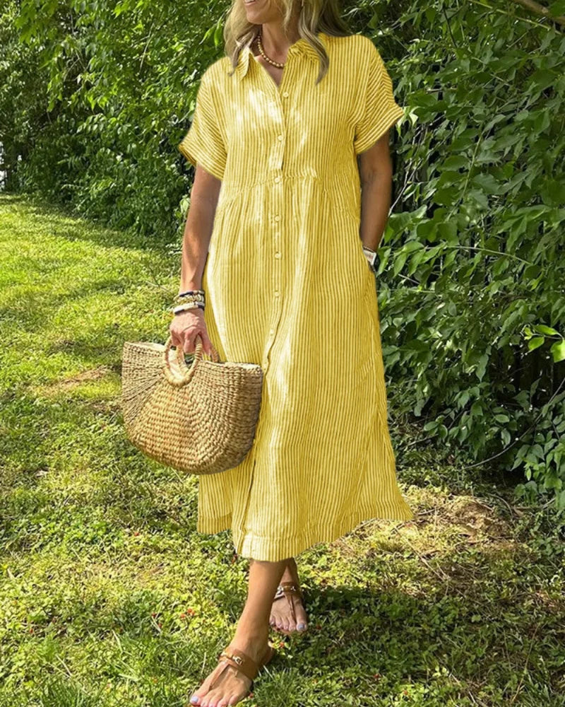 Plus size women's summer casual fashion striped loose short-sleeved shirt and plus size dress plus size women's clothing