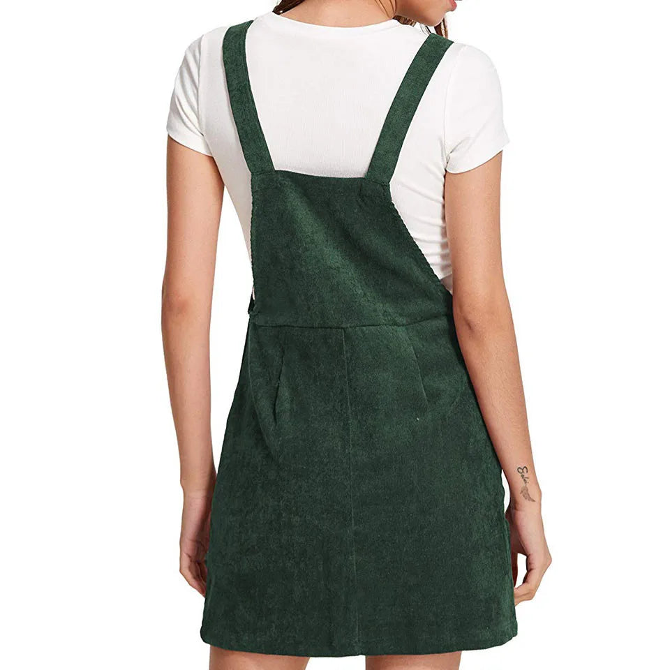 New Women's Suspender Skirt Corduroy Spring and Autumn Fashion Pocket Strap Adjustable Casual Strap Short Dress