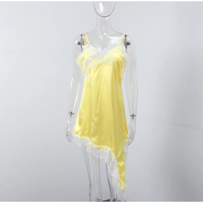 Sexy Sling Dress Women V Neck Hollow Out Backless Patchwork Lace