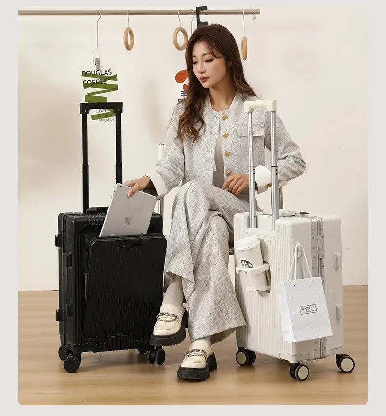 Aluminum Suitcase Front Opening Rolling Luggage