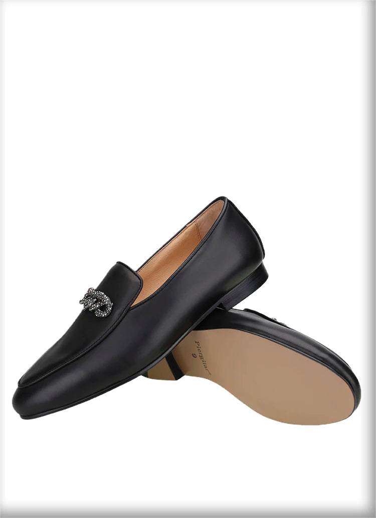 New Style Men's Loafers with Rhinestone Buckles for Weddings and Parties Handmade Genuine Leather Smoking Shoes