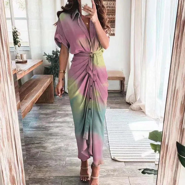 Women's Boho Print Turn-down Collar Dress