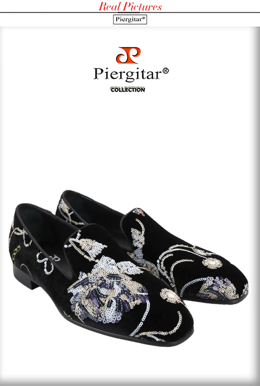 Piergitar Black And Grass Green Velvet With Handmade Classical Chinese Style Sequin Embroidery Men's Loafers Red Sole Moccasins