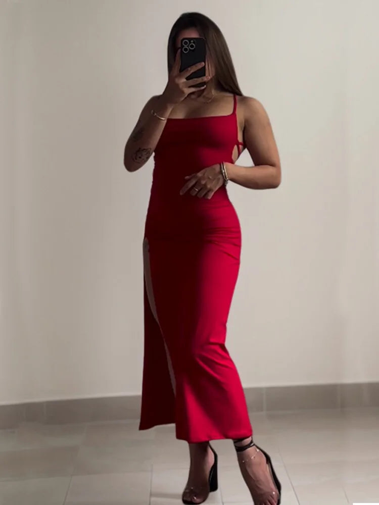 2025 explosive new Black WineRed dress summer high sensibility halter strap Spice Girl bag hip dress