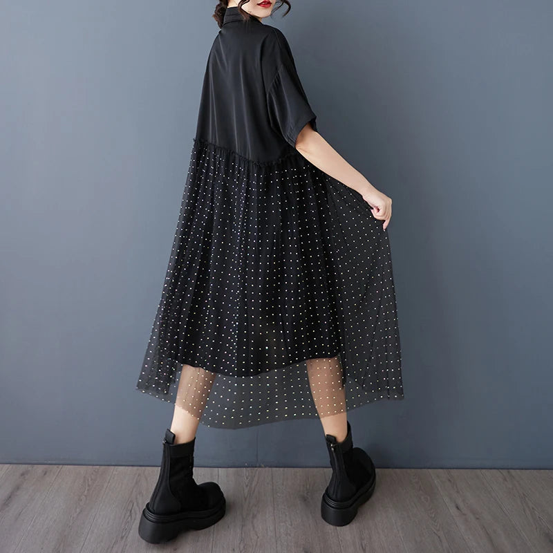 Stripe Print Mid Length Buttoned Midi Dress