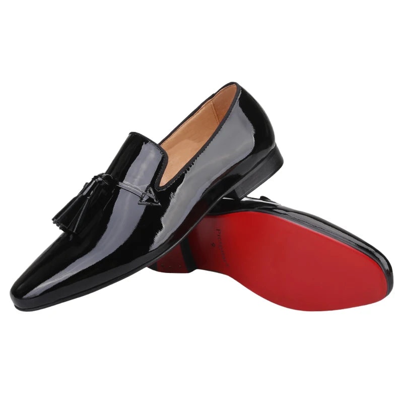 2024 New Model Royal Blue & Black Patent Leather Mens Tassels Shoe for Fashion Party Handmade Slip On Loafers