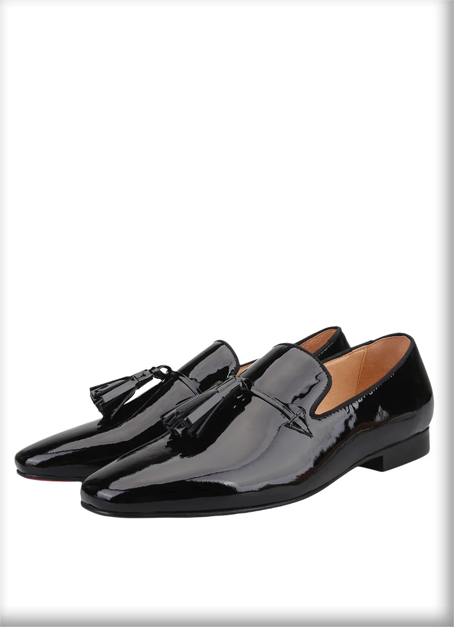 2024 New Model Royal Blue & Black Patent Leather Mens Tassels Shoe for Fashion Party Handmade Slip On Loafers