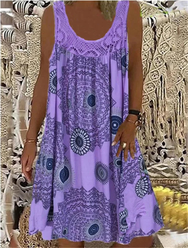 Digital printed off shoulder sexy camisole loose fitting dress lace casual dress summer dress