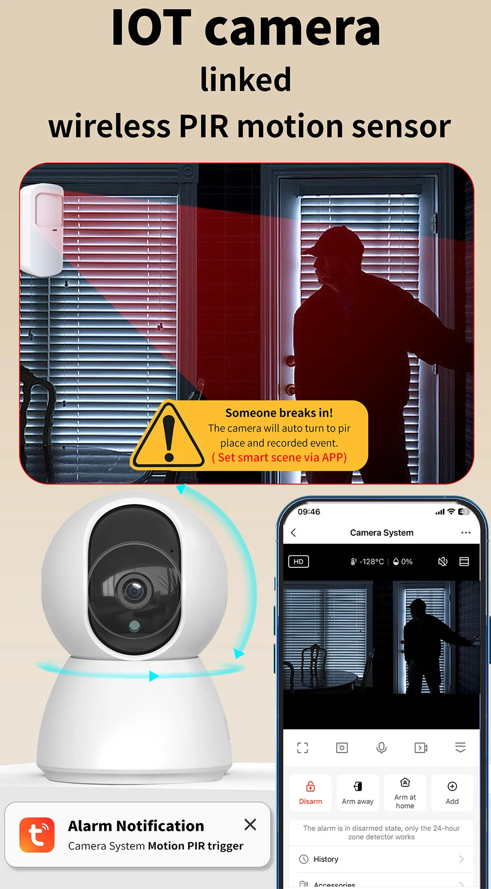 Tuya Smart Life 2MP 2.4G/5G+BLE WIFI IoT Alarm Surveillance Home Security Burglar FHD CCTV Camera System SOS Contact PIR Sensor